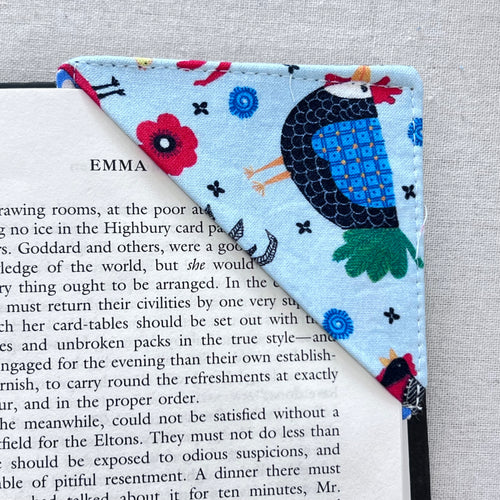 Chickens on Blue Corner Bookmark
