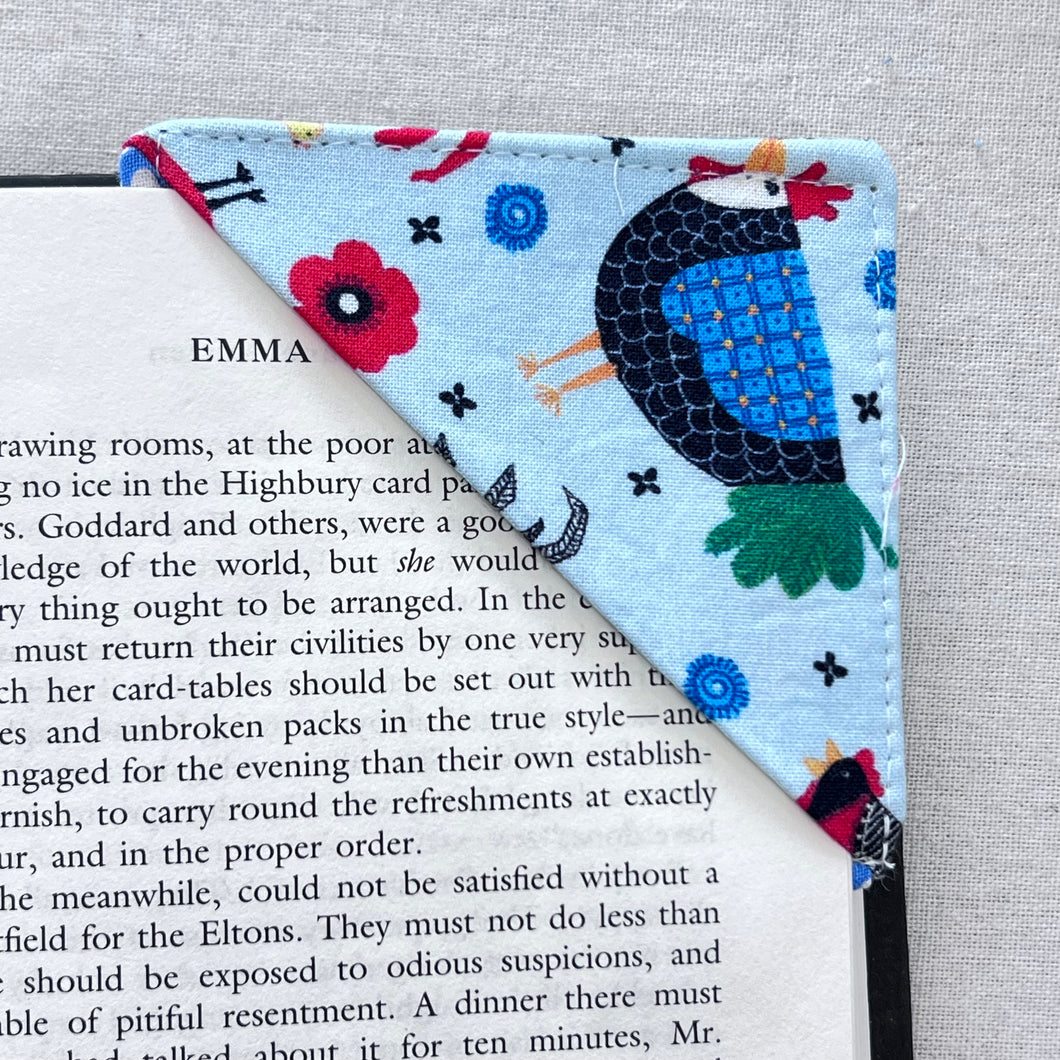 Chickens on Blue Corner Bookmark