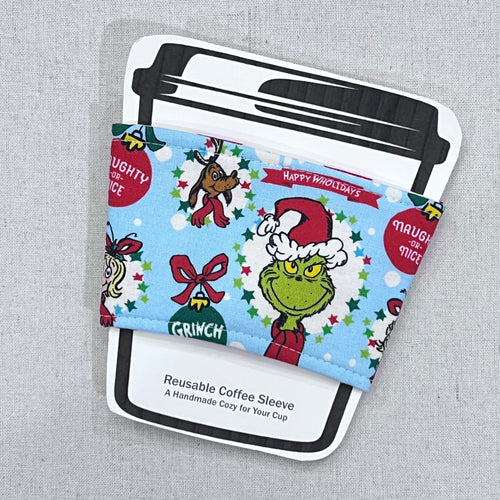 Grinchmas on Blue Reusable Coffee Sleeve