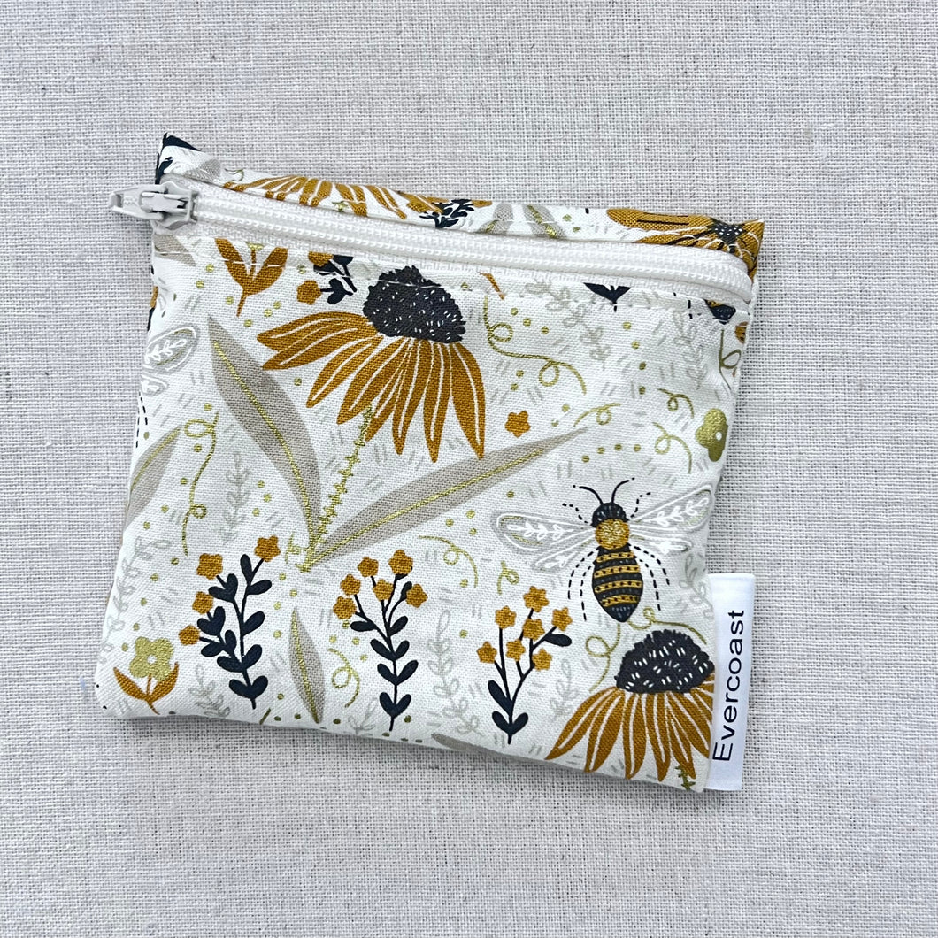 Bee Garden Cream Floral Reusable Mini Snack Bag