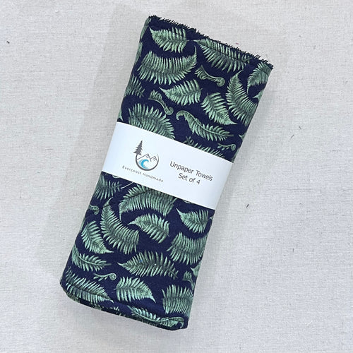 Fern Fronds on Black Unpaper Towels - Set of 4