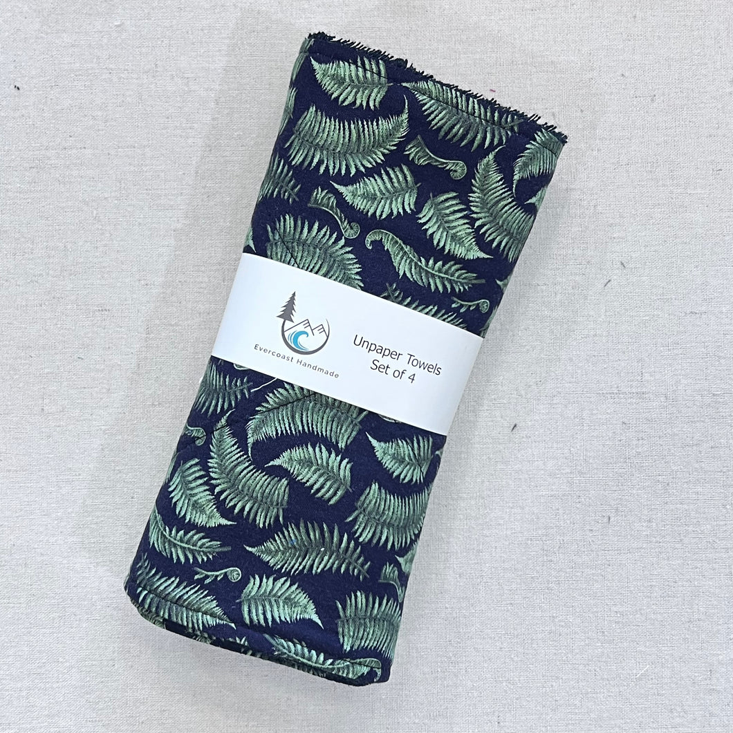 Fern Fronds on Black Unpaper Towels - Set of 4