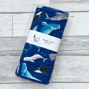 Whales on Blue Unpaper Towels - Set of 4