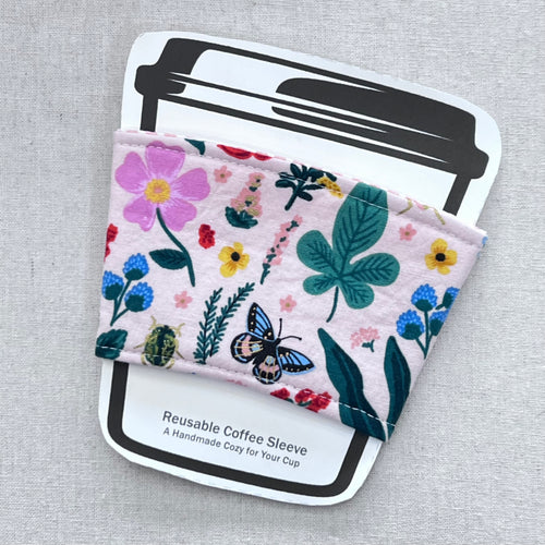 Insects on Pink Reusable Coffee Sleeve