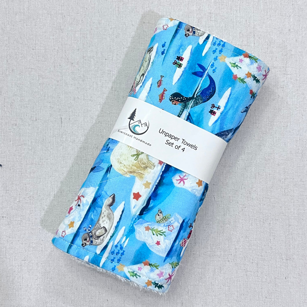 Festive Northern Ocean Creatures Unpaper Towels - Set of 4