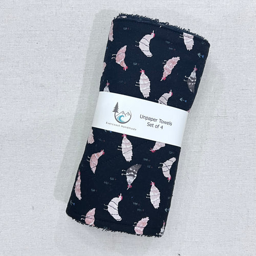 Chickens on Black Unpaper Towels - Set of 4