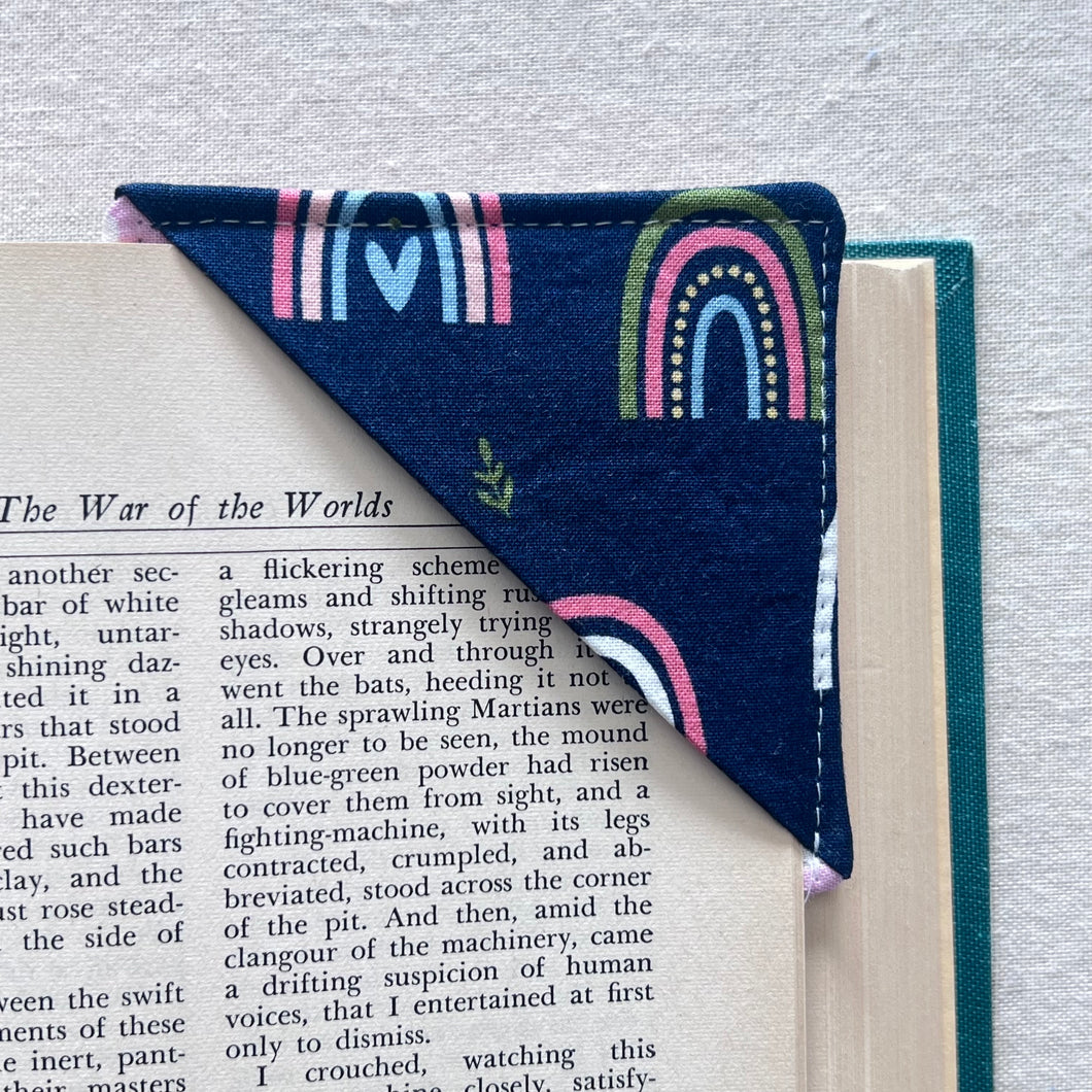 Rainbows on Navy Corner Bookmark