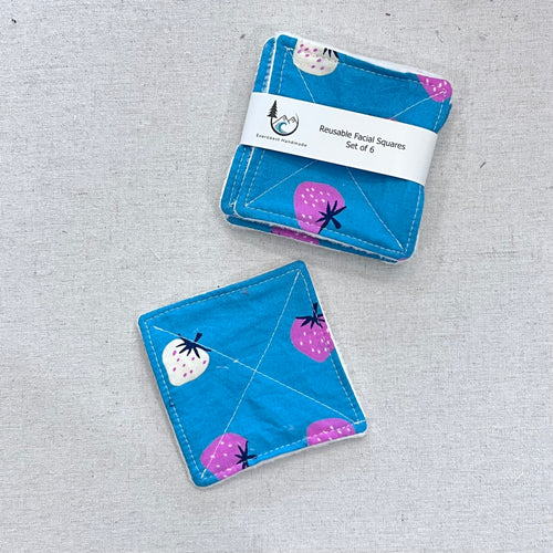 Strawberries on Turquoise Reusable Facial Squares