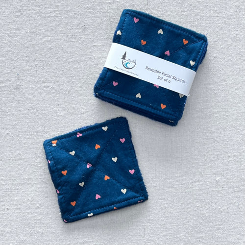 Hearts on Navy Reusable Facial Squares