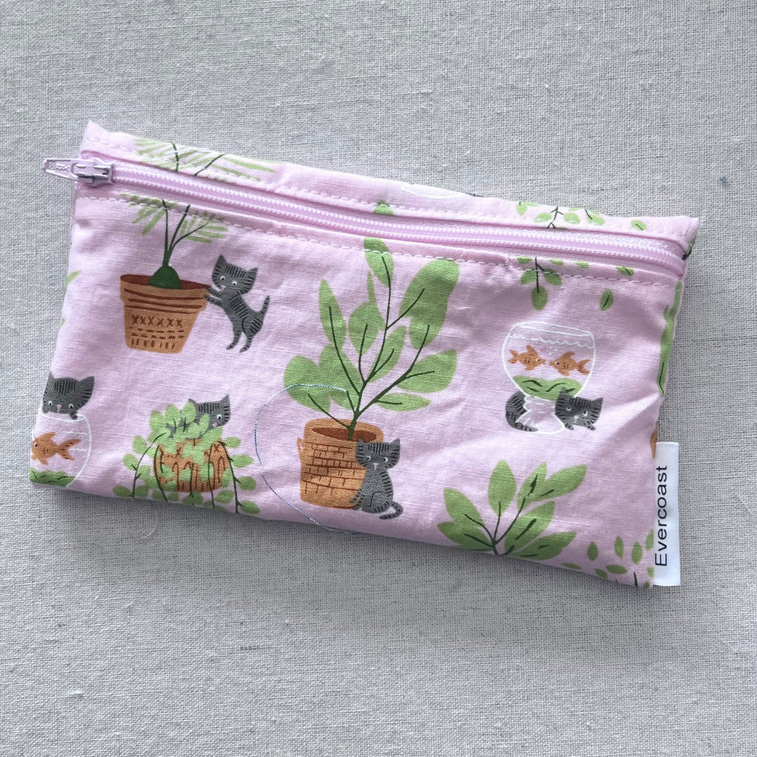 Cats and Plants on Pink Reusable Snack Bag