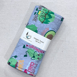 Grey Veggie Puns Unpaper Towels - Set of 4