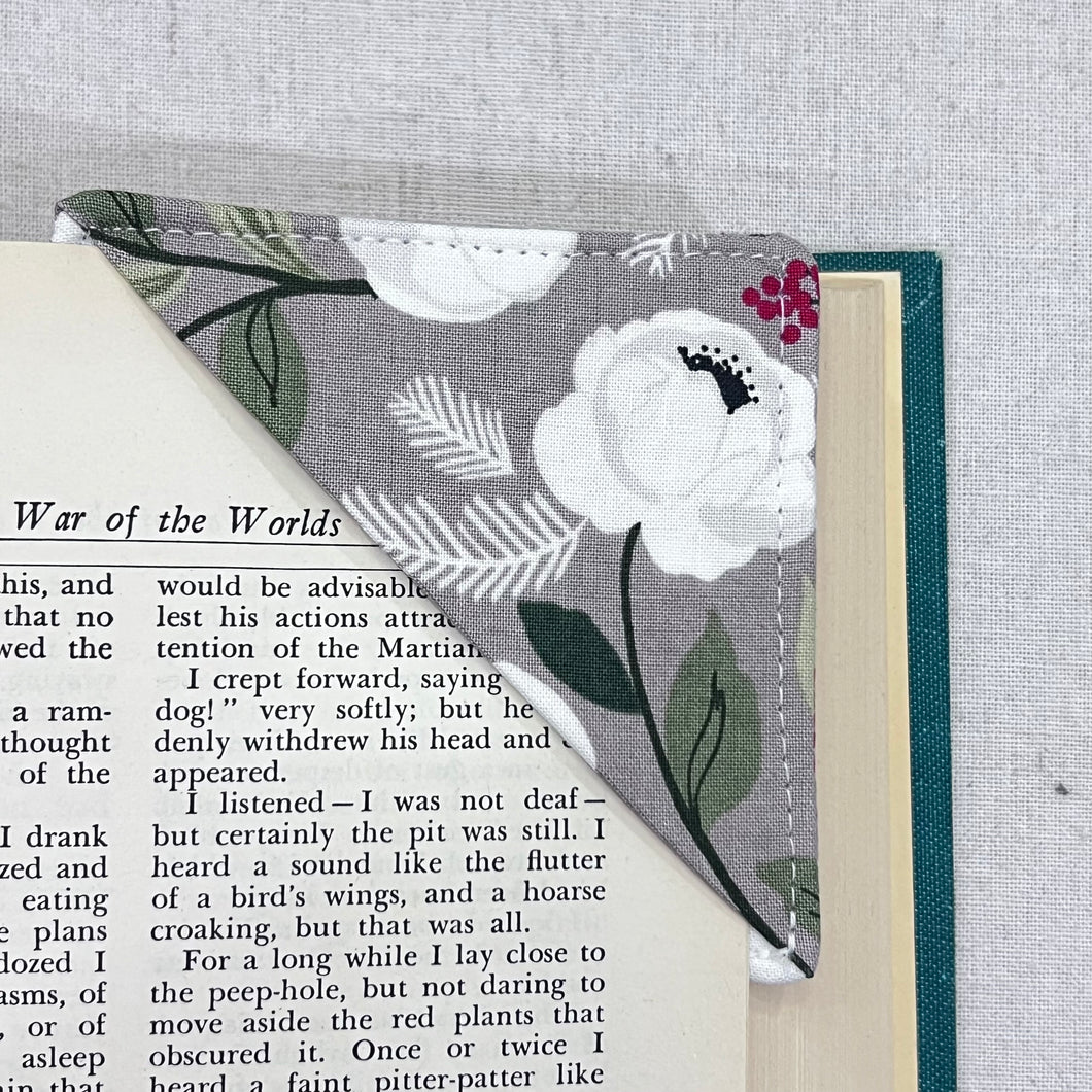 White Holiday Floral Corner Bookmark