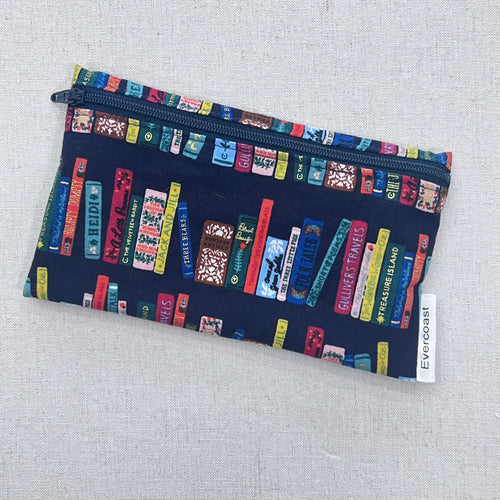 Bookshelf on Navy Reusable Snack Bag