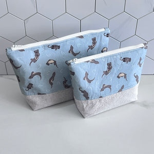 Otters on Muted Blue Small Organizer Bag