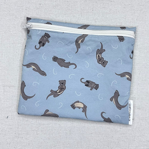 River Otters on Muted Blue Reusable Sandwich Bag
