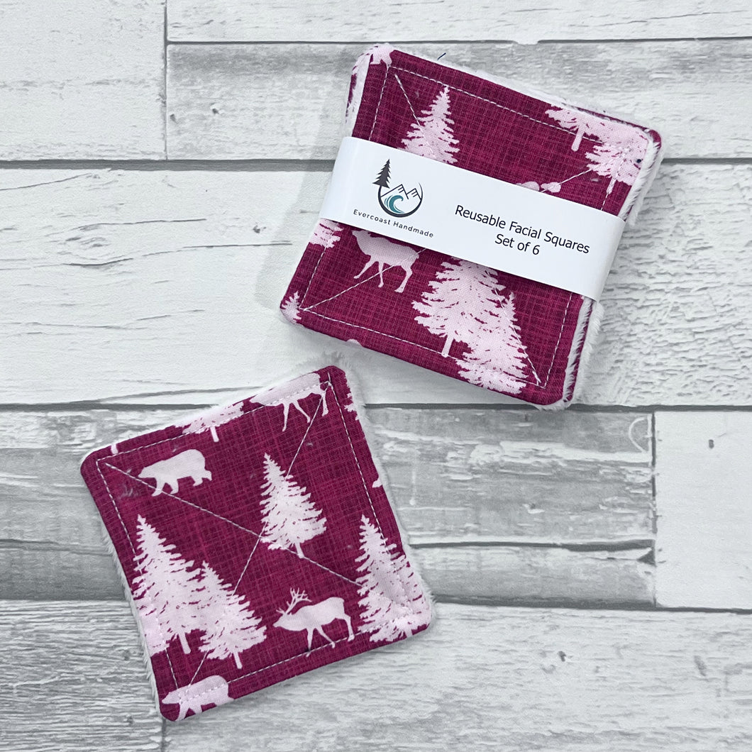 Woodland on Red Reusable Facial Squares
