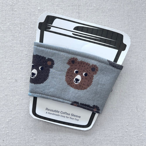 Bear Faces on Grey Reusable Coffee Sleeve