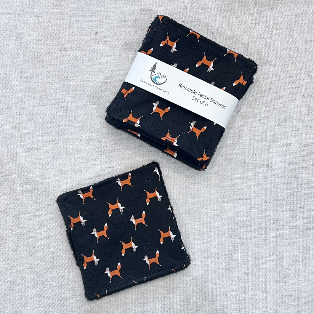 Foxes on Black Reusable Facial Squares