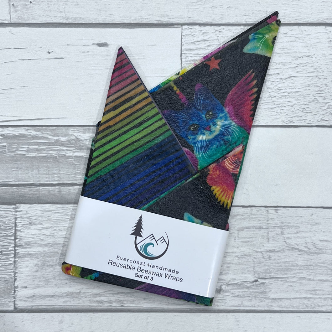 Rainbow Pegasus Caticorn Beeswax Wraps – Classic Set of 3