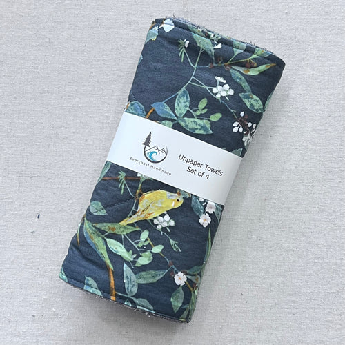 Birds on Charcoal Unpaper Towels - Set of 4