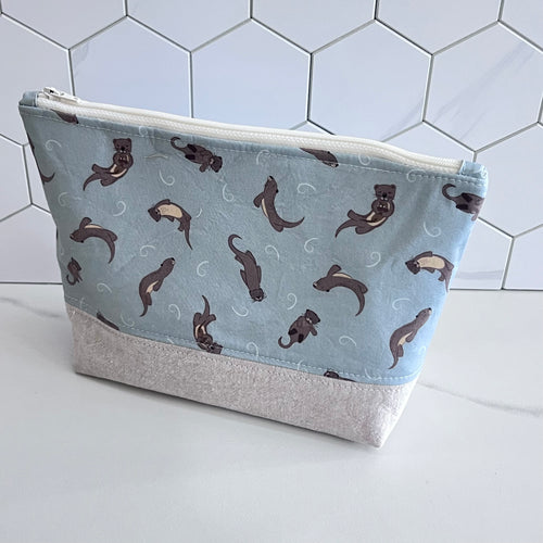 Otters on Muted Blue Large Organizer Bag