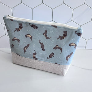 Otters on Muted Blue Large Organizer Bag