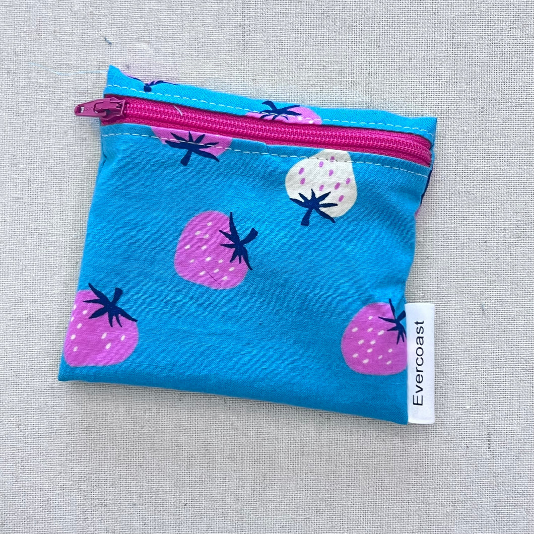 Strawberries on Turquoise Reusable Mini Snack Bag