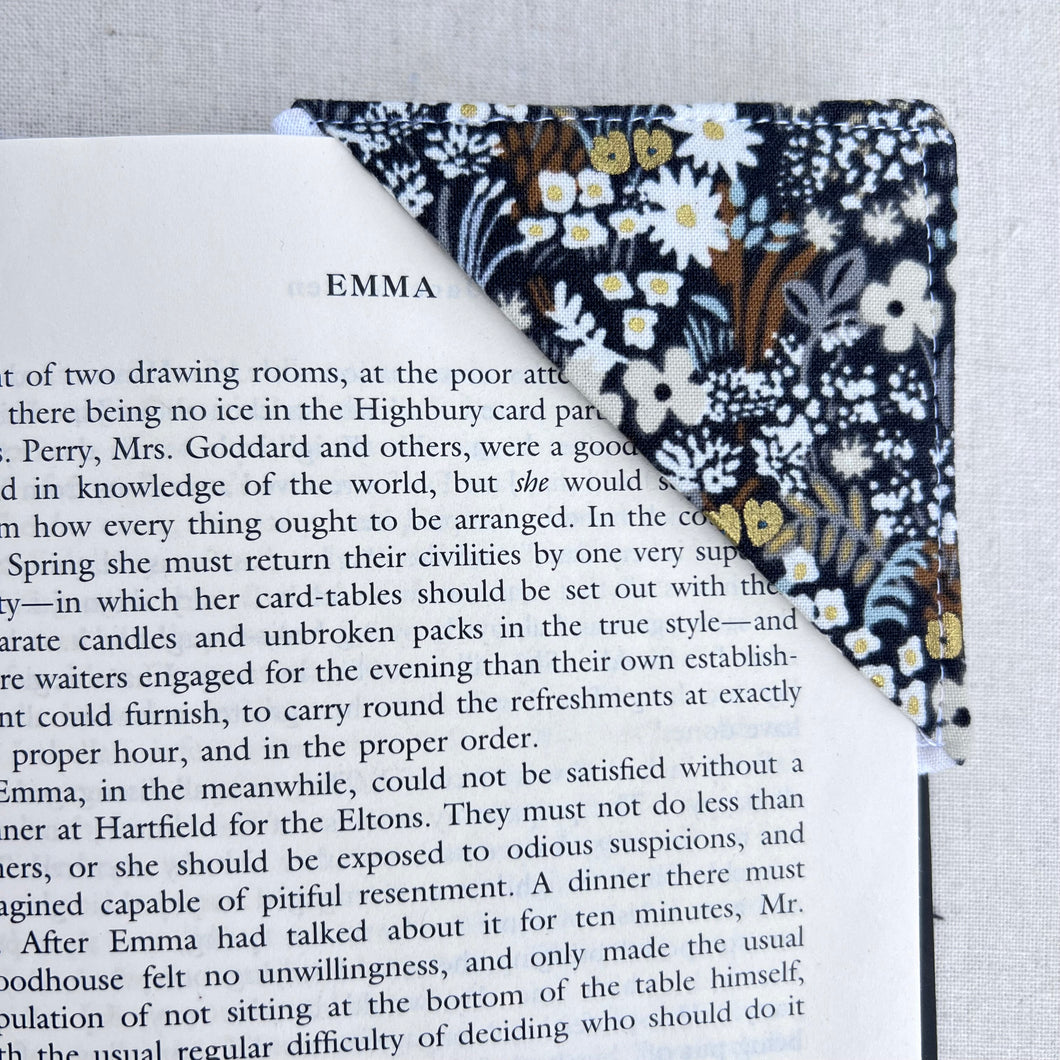 Black and and Gold Floral Corner Bookmark