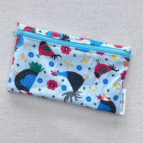 Chickens on Blue Reusable Snack Bag