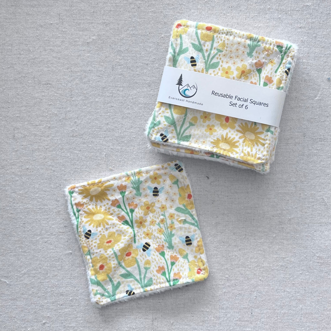NB Bees on Yellow Reusable Facial Squares