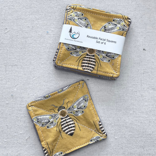 Bee Garden Bees on Mustard Reusable Facial Squares