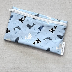 Tossed Orca on Light Blue Reusable Snack Bag