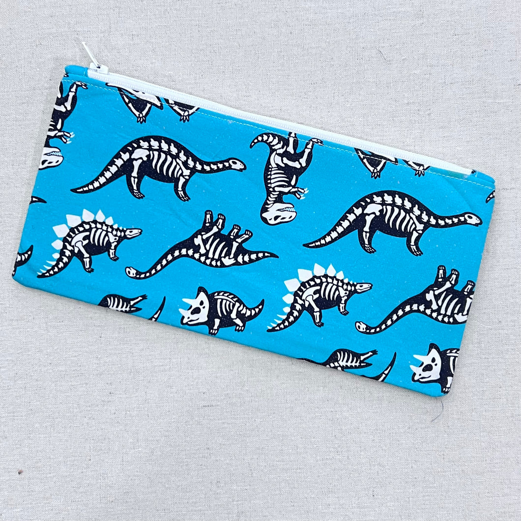 Dino Bones on Turquoise Pencil Case