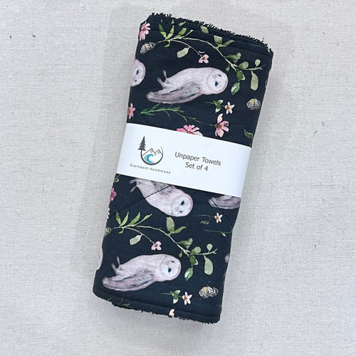 Floral Owl Unpaper Towels - Set of 4