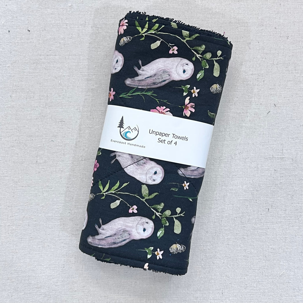 Floral Owl Unpaper Towels - Set of 4