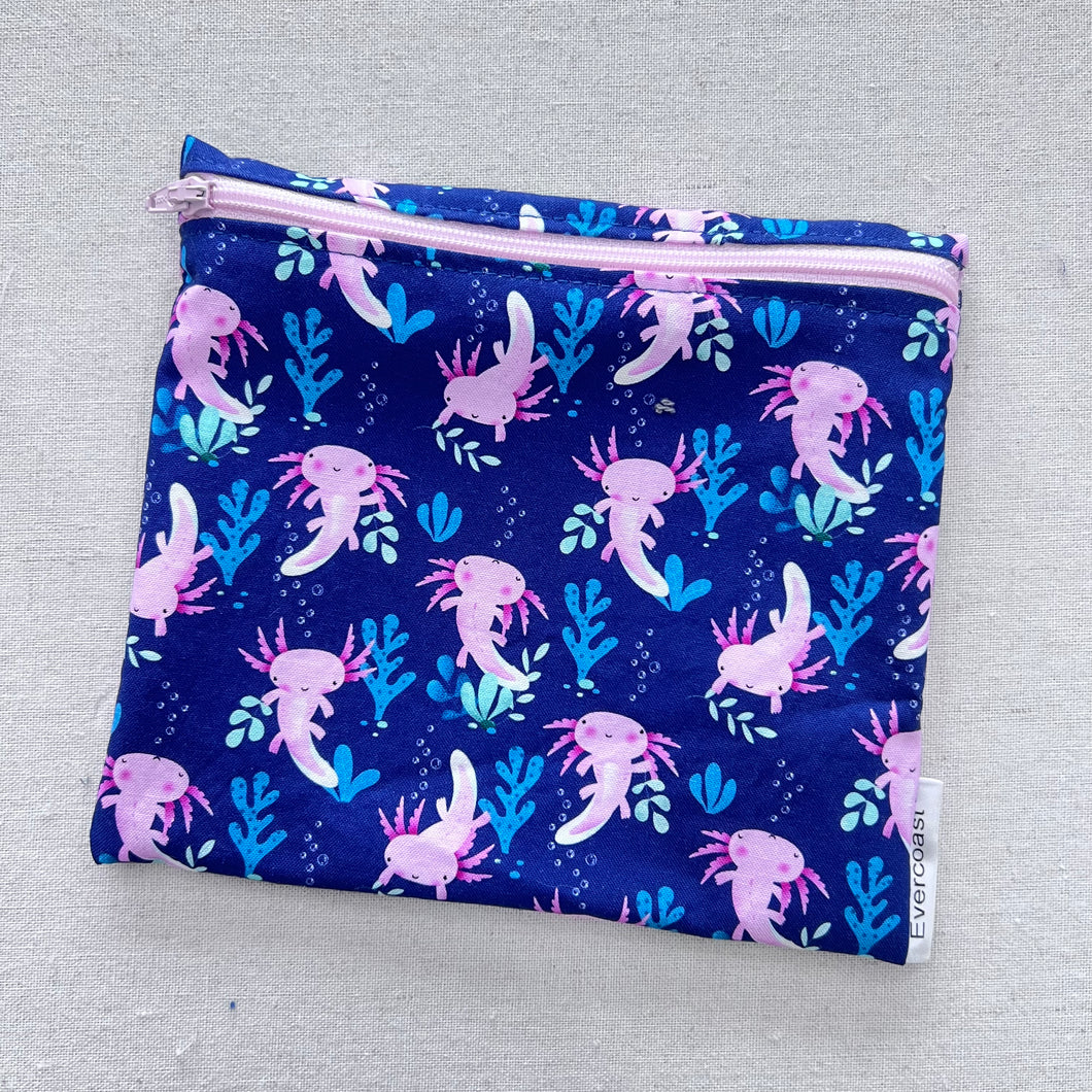 Axolotls on Navy Reusable Sandwich Bag
