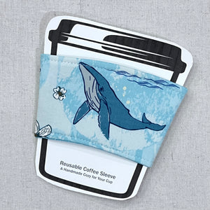 Floral Whales on Mint Reusable Coffee Sleeve