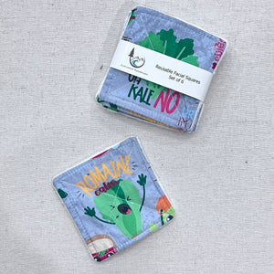 Veggie Puns on Grey Reusable Facial Squares