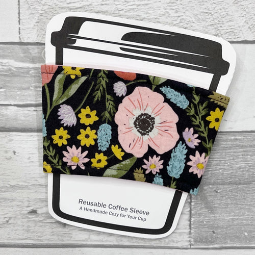 RB Charcoal Floral Reusable Coffee Sleeve