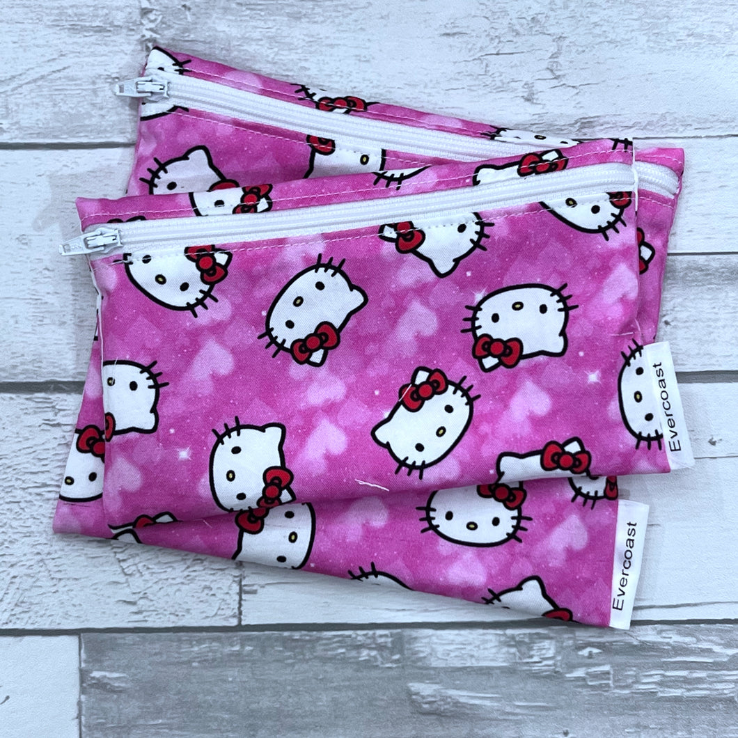 Pink Kitty Reusable Snack Bag Set