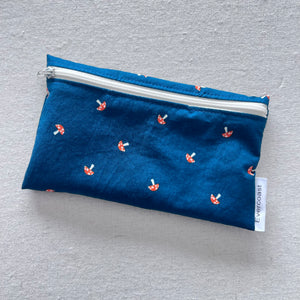 Tossed Mushrooms on Blue Reusable Snack Bag