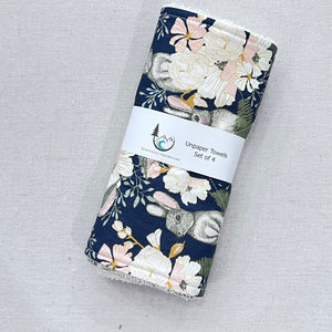 Floral Bunnies and Birds Unpaper Towels - Set of 4