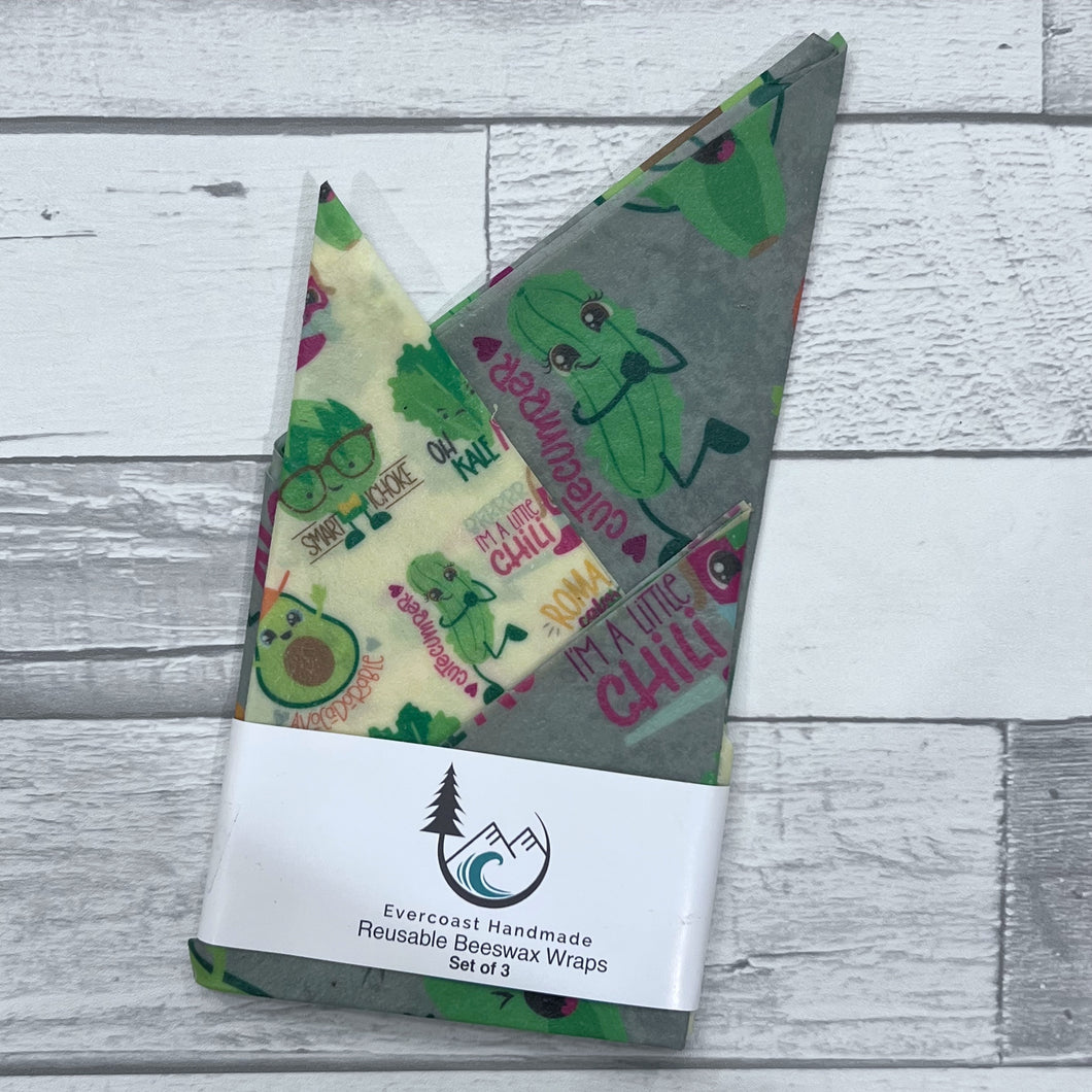 Veggie Puns Beeswax Wraps – Classic Set of 3