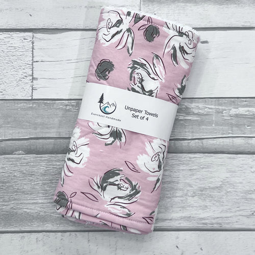 All is Well Pink Floral Unpaper Towels - Set of 4