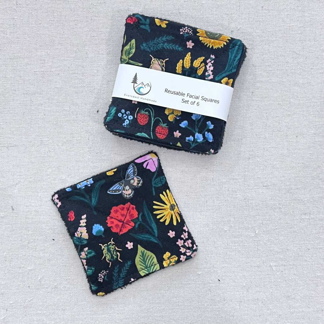 Insects on Black Reusable Facial Squares