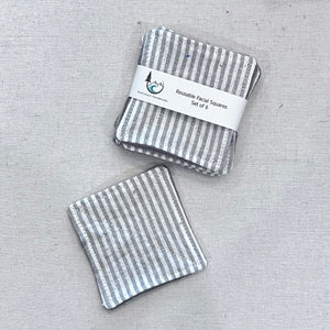 Steel Stripes on Linen Reusable Facial Squares
