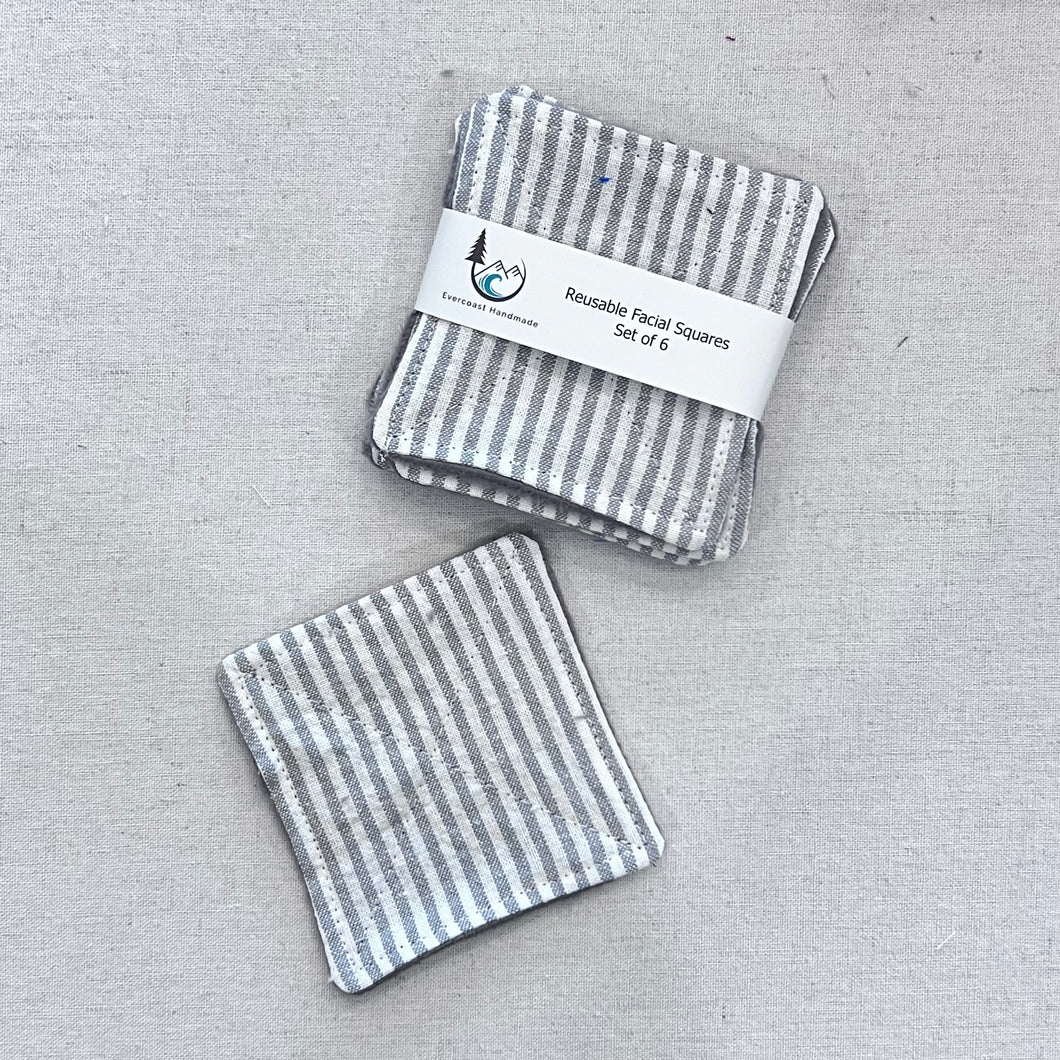 Steel Stripes on Linen Reusable Facial Squares