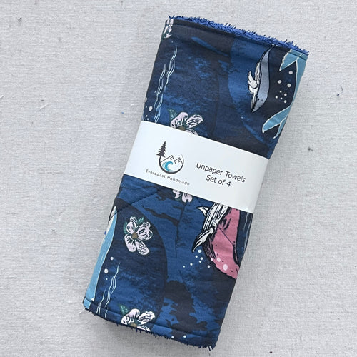 Floral Whales Unpaper Towels - Set of 4