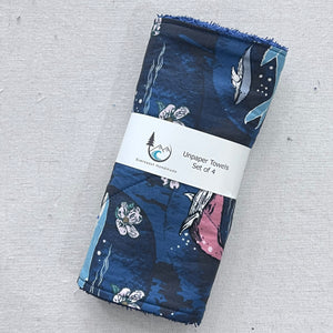 Floral Whales Unpaper Towels - Set of 4