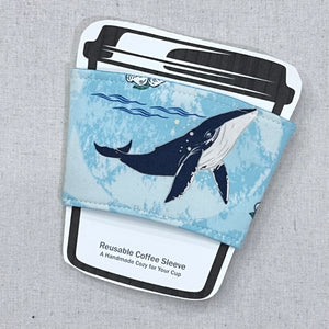 Floral Whales on Mint Reusable Coffee Sleeve